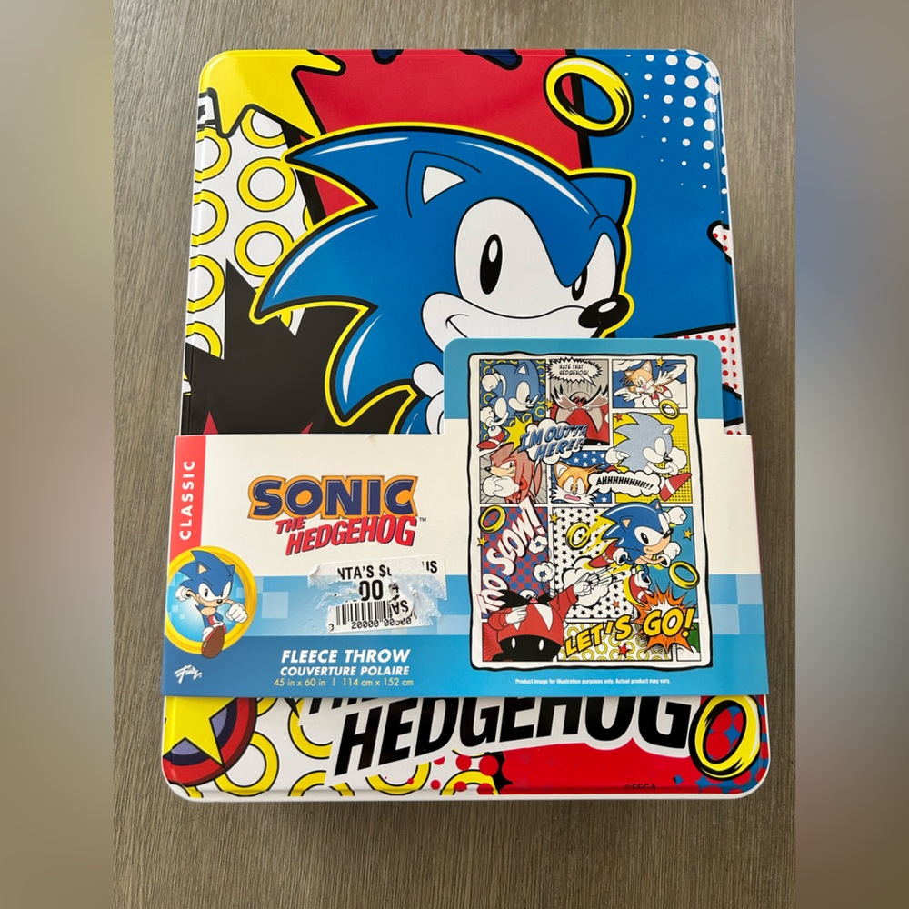 New Sonic The Hedgehog Fleece Throw Blanket with Tin
